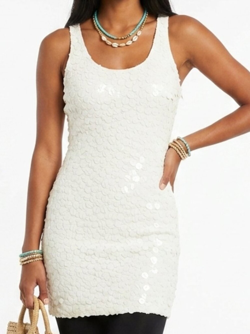 Venus White Sequin Mini Dress Bodycon Cocktail Party Bridal Summer Event Beach M
